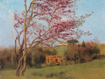  rote Kunst - Landschaft Blühende Rote Almond Neoclassicist Dame John William Godward